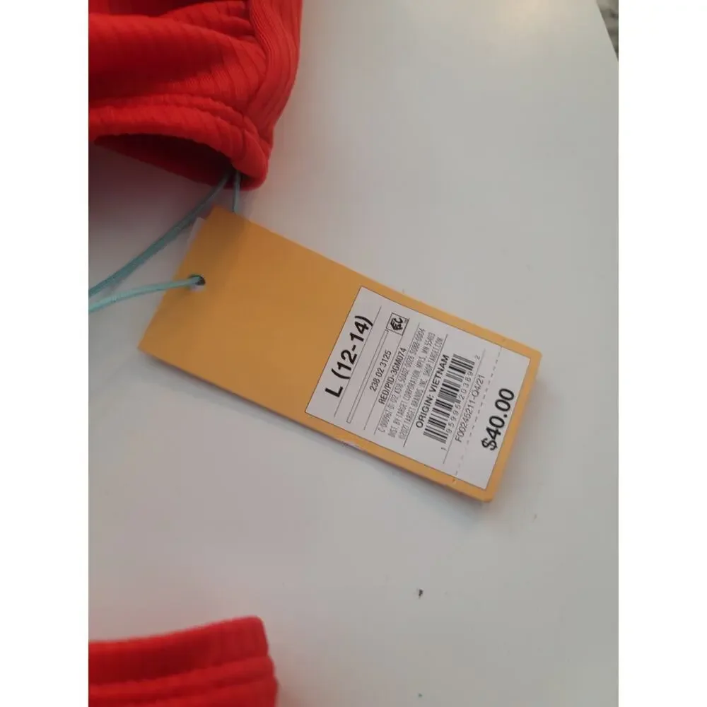 Women's Orange Ribbed Cutout Bikini Set With Bottoms and Scoop Neck Top Size L - Picture 3 of 4